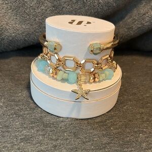 Elegant Gold and Aqua Starfish Bracelet Set